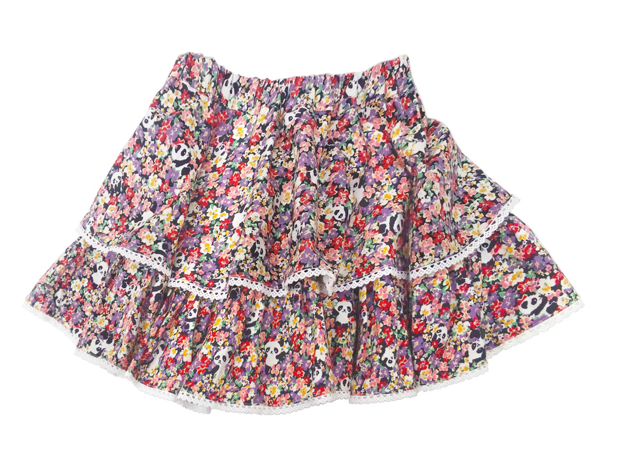 スペシャルデイスカート　カモフラワーパンダ　ボリューム2段スカート　マルチカラー
